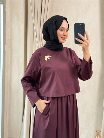 GHİSA 4473 Broş Detay Elbise Mürdüm