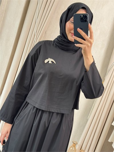 GHİSA 4473 Broş Detay Elbise Siyah