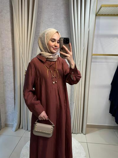 Lissmore 6255 Yaka Aksesuarlı Elbise Kiremit