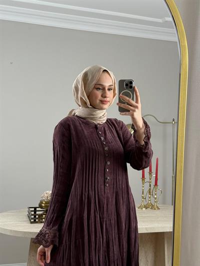 Lissmore 6275 Etek Ucu Dantelli İpek Elbise Bordo