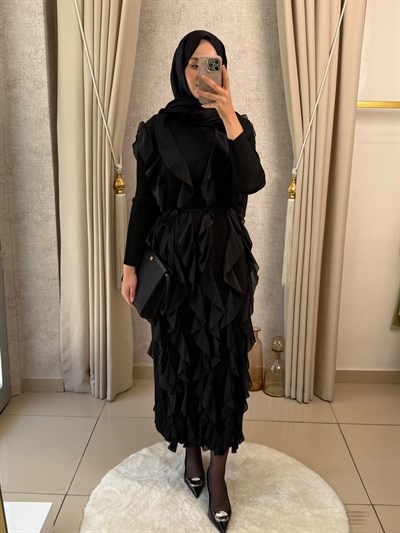 MMZ Fırfırlı Akordiyon Elbise Siyah