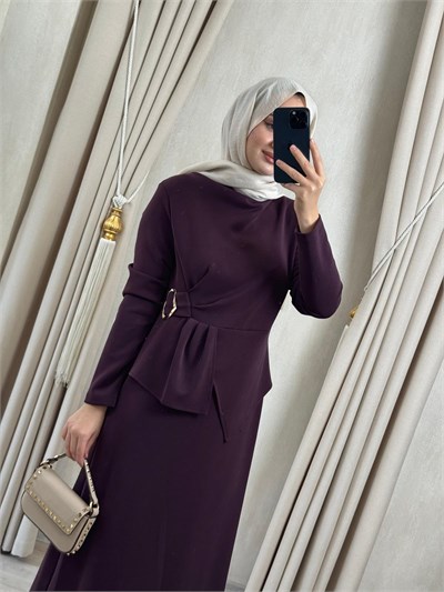 Nuss 2051 Gold Tokalı Elbise Mürdüm