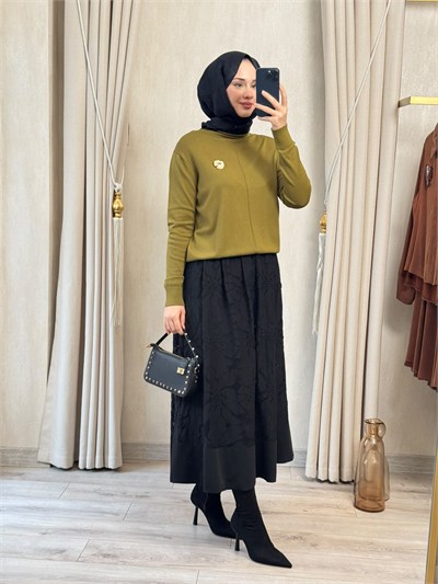 SENTEZ Rose 5806 Dantelli Etek Siyah