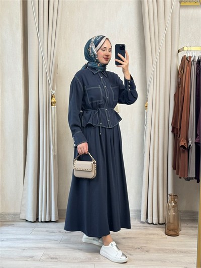 Miori Aven Taşlanmış Modal Etekli Takım Lacivert