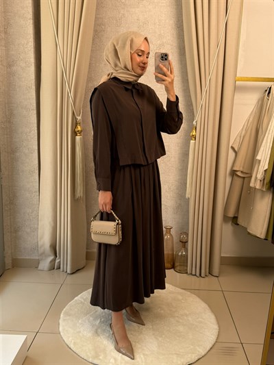 Miori Enna Etekli Taşlanmış Modal Takım Kahverengi
