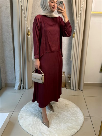 Miori Ramos Premium Saten Etekli Takım Bordo