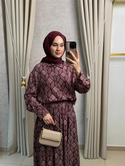 Miori Torino Etekli Rayon Viskon Etekli Takım Bordo