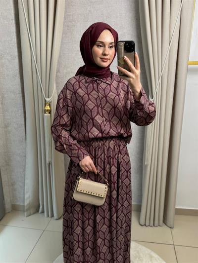 Miori Torino Etekli Rayon Viskon Etekli Takım Bordo
