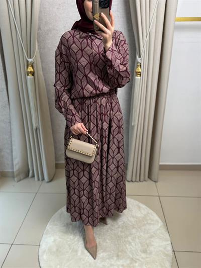 Miori Torino Etekli Rayon Viskon Etekli Takım Bordo