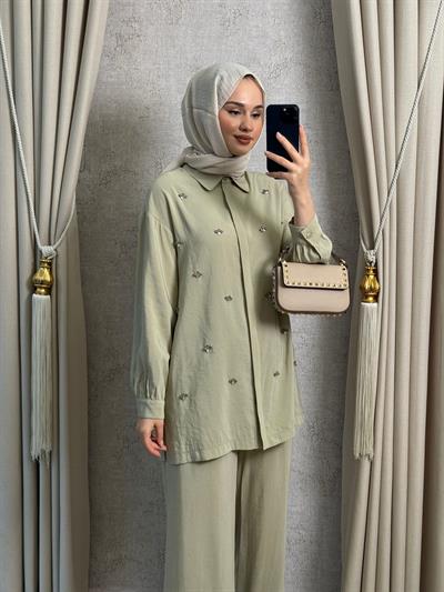 Nuss 1064 Taş İşlemeli Pantolonlu Takım Gölge