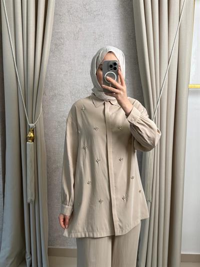 Nuss 1064 Taş İşlemeli Pantolonlu Takım Kumsal