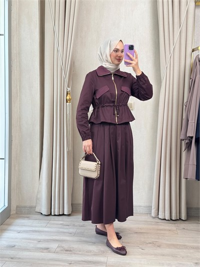 NUSS 1068 Yaka Ribanalı Koton Takım Mürdüm