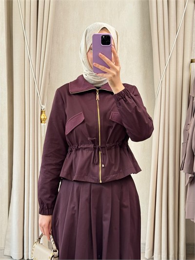 NUSS 1068 Yaka Ribanalı Koton Takım Mürdüm
