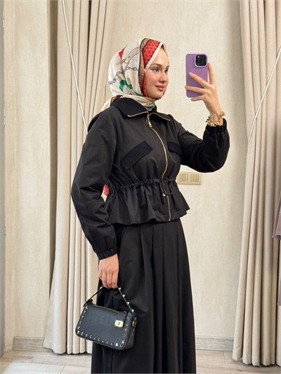 NUSS 1068 Yaka Ribanalı Koton Takım Siyah