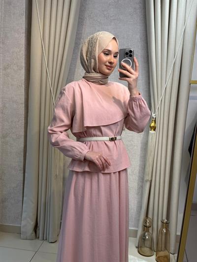 Nuss 1088 Modal Kumaş Etekli Takım Pudra