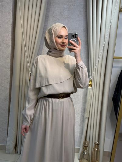 Nuss 1088 Modal Kumaş Etekli Takım Kum Beji