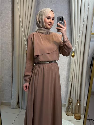 Nuss 1088 Modal Kumaş Etekli Takım Çikolata