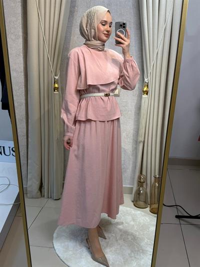 Nuss 1088 Modal Kumaş Etekli Takım Pudra