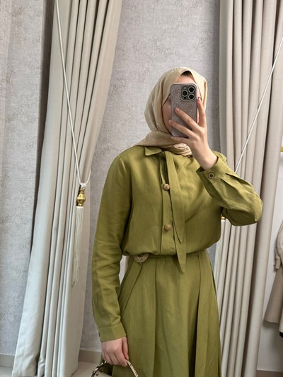 Tığ Triko 5143 Hasır Aksesuarlı Etekli Takım Olive