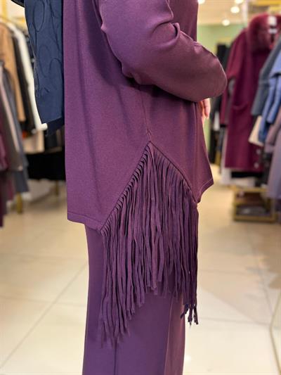 Tığ Triko Püskül Detaylı Bluz Etek Rayon Takım 21983 MÜRDÜM