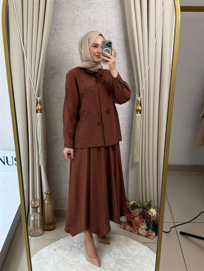Wennora 1019 İşleme Detaylı Etekli Takım Kiremit