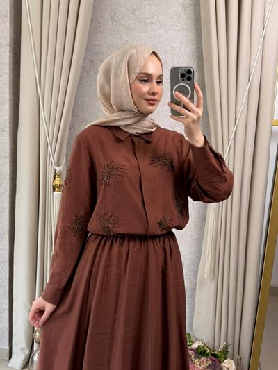 Wennora 1019 İşleme Detaylı Etekli Takım Kiremit