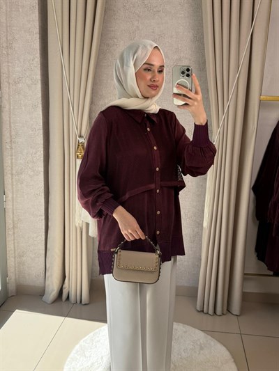Niliwi 3125 Fileli Yelekli İpek Kupra Gömlek Bordo
