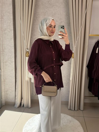 Niliwi 3125 Fileli Yelekli İpek Kupra Gömlek Bordo