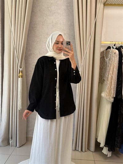 Orfeonegro Keten Karışımlı Gömlek Siyah