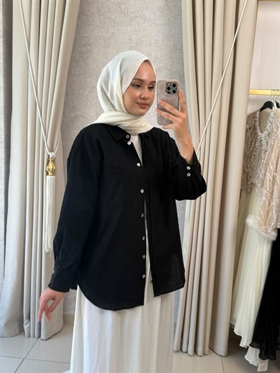 Orfeonegro Keten Karışımlı Gömlek Siyah