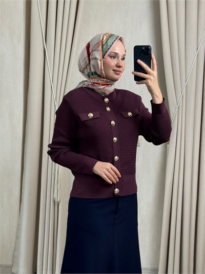 Nuss 601 Gold Düğme Detaylı Merserize Hırka Bordo
