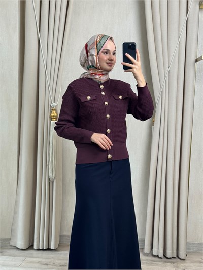 Nuss 601 Gold Düğme Detaylı Merserize Hırka Bordo