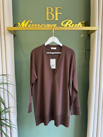 Tığtriko 21891 Eteği Simli Önden Düğmeli Rayon Hırka Kahverengi