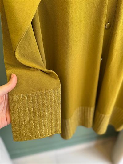 Tığtriko 21891 Eteği Simli Önden Düğmeli Rayon Hırka Asit Yeşili