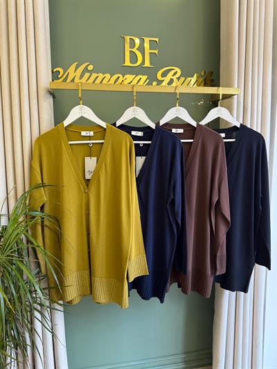 Tığtriko 21891 Eteği Simli Önden Düğmeli Rayon Hırka Asit Yeşili