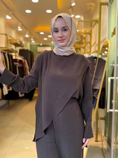Miori Vogue Pantolonlu Takım Kahverengi