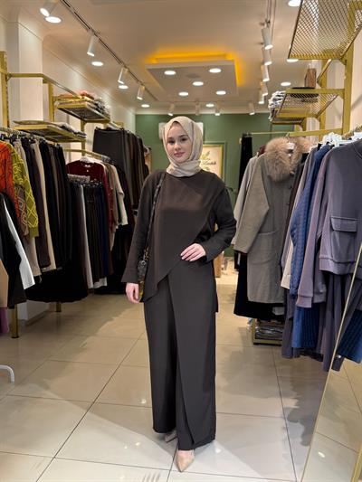 Miori Vogue Pantolonlu Takım Kahverengi