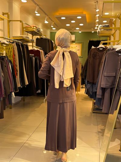 Missa Triko Şerit  Etekli Takım Kahverengi