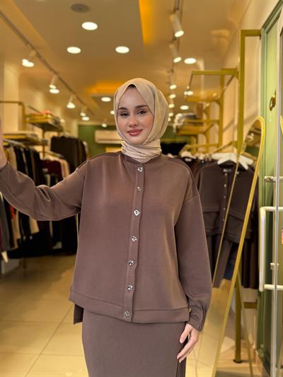 Tığ Triko Nervür Detaylı Etekli Takım 5029 Kahverengi