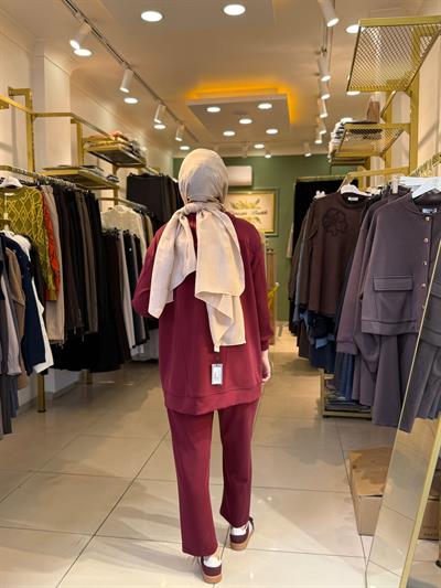 Tığ Triko Spor Dikişli Pantolonlu Takım 5039 Bordo