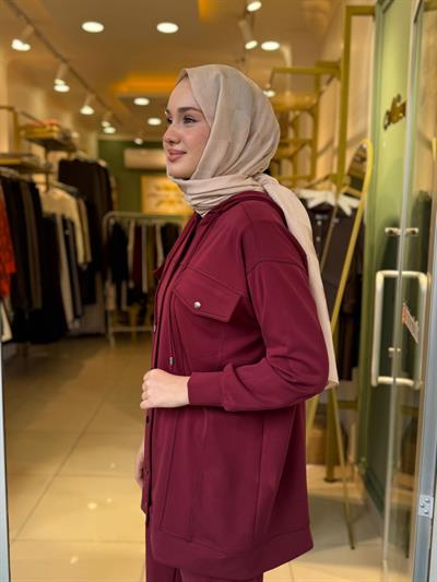 Tığ Triko Spor Dikişli Pantolonlu Takım 5039 Bordo