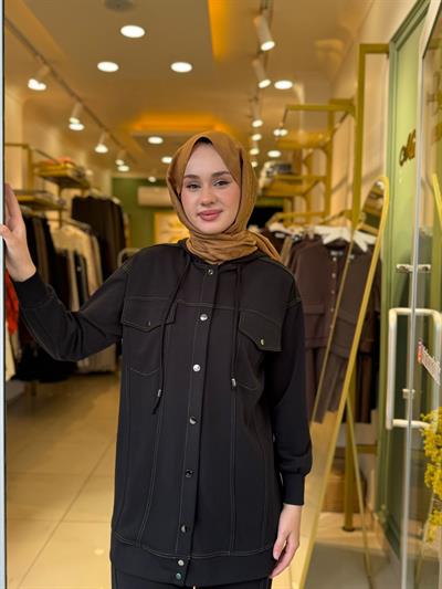 Tığ Triko Spor Dikişli Pantolonlu Takım 5039 Siyah