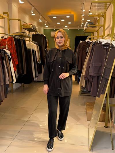 Tığ Triko Spor Dikişli Pantolonlu Takım 5039 Siyah