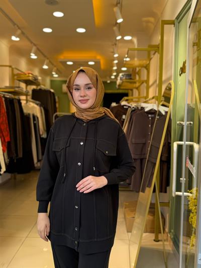 Tığ Triko Spor Dikişli Pantolonlu Takım 5039 Siyah