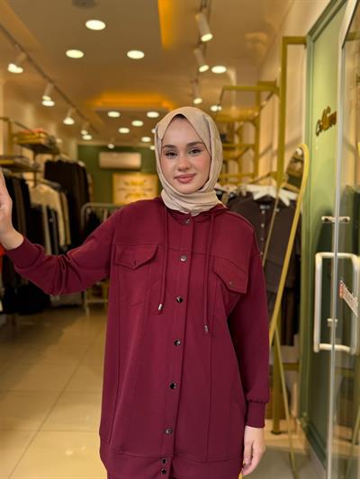 Tığ Triko Spor Dikişli Pantolonlu Takım 5039 Bordo