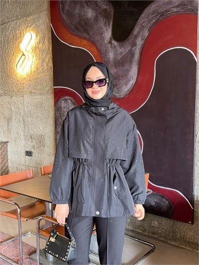 Ghisa 6587 Taş Detay Kaban Siyah