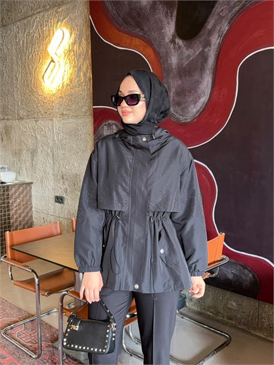 Ghisa 6587 Taş Detay Kaban Siyah