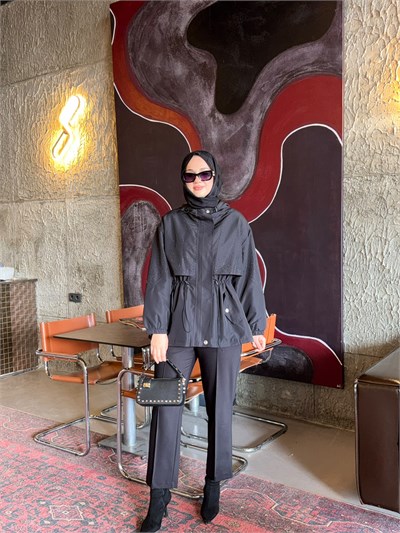 Ghisa 6587 Taş Detay Kaban Siyah