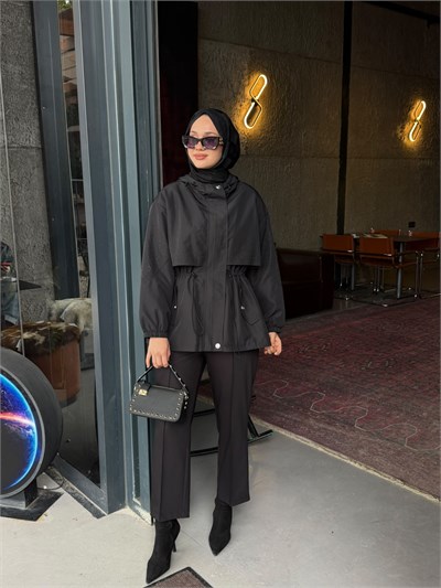 Ghisa 6587 Taş Detay Kaban Siyah