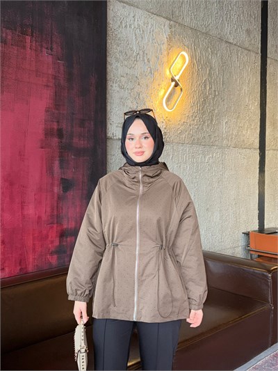 Ghisa 6591 Taşlı Beli Büzgülü Kaban Kahverengi